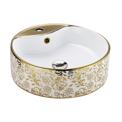 round porcelain wash basin  bathroom sink gold plated bowl lavabo with tap hole